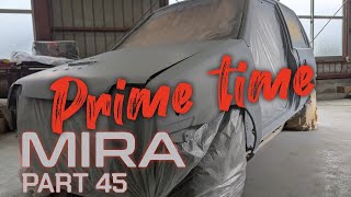 Priming the exterior of the Daihatsu Mira trxx after body repair work [upl. by Arjan]