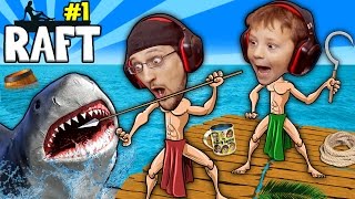 SHARK SONG on RAFT Survival Game w Baby Shawn in Danger 1st Night Minecraft FGTEEV GameplaySkit [upl. by Cyrillus]