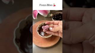 Frozen Yogurt Bites coated in dark chocolate healthysnack recipe dessertrecipe recipeoftheday [upl. by Einahpts]