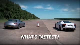 Lexus LFA vs Mercedes SLS supercar drag race  teaser by wwwautocarcouk [upl. by Aenert839]