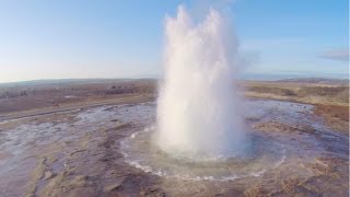 Aerial Iceland  The Great Geysir and Strokkur geysers Golden Circle Route DJI Phantom 2 [upl. by Aislehc]