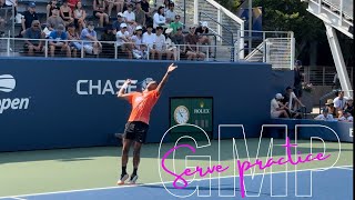 Giovanni Mpetshi Perricard practicing his crazy serve at the 2024 US Open [upl. by Dnomaj]