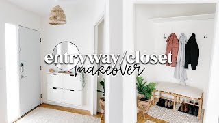 Entryway and Closet Makeover  Ikea Shoe Cabinet Board and Batten Bench [upl. by Esyak]