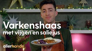 Varkenshaas bakken met vijgen en saliejus  Hugo Kennis  Allerhande Kerst Kookschool [upl. by Coit199]