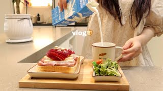 vlog  집순이 새댁의 삼시세끼 🏡 야식으로 라면 🍜 매콤한 해물찜과 날치알 주먹밥 만들고 브런치로 🍎 브리치즈 샌드위치 도시락으로 가지덮밥 계란참치전 만들며 보낸 일상 [upl. by Tacklind]