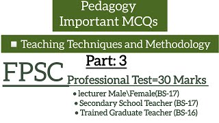 Teaching techniques and methodology MCqs fpsc [upl. by Airotel667]