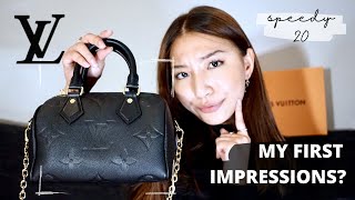 NEW LOUIS VUITTON SPEEDY 20 BANDOULIERE 2021 FIRST IMPRESSIONS WHATS IN MY DESIGNER BAG [upl. by Walford579]