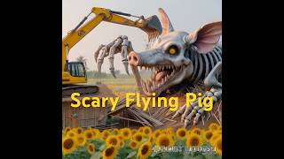 Scary Flying Pig Break Hut At Sunflower Farm With backhoe monsterpig animals excavator 1061 [upl. by Hahseram]