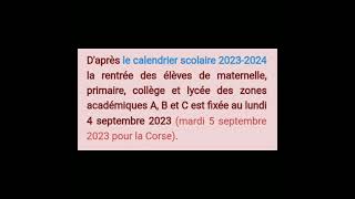 Rentrée scolaire en France selon les zones 20232024 [upl. by Brennan]