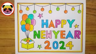 Happy New Year 2024 Drawing Easy  Happy New Year Drawing  New Year Drawing 2024  New Year Card [upl. by Skip]