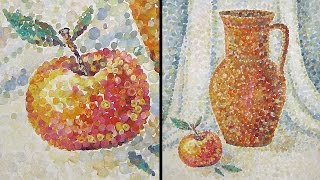 StillLife with a Jug and an Apple in technique Pointillism  Gouache  IOTN  Speed Painting [upl. by Talich]