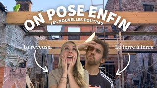 POSE DES POUTRES EN LAMELLE COLLE et fin des chainages rampants  VLOG Rénovation 9 [upl. by Nosirb587]