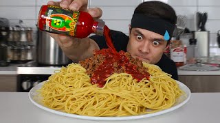 The Spiciest Spaghetti EVERft Whole bottle of Da Bomb [upl. by Warford]