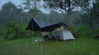 SOLO CAMPING HEAVY RAIN AND THUNDERSTORMS  RELAXING CAMPING IN THE RAIN  ASMR [upl. by Jaenicke346]