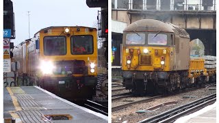 56 302 departing Tonbridge and with a rail grinder pass 191124 [upl. by Eyt]