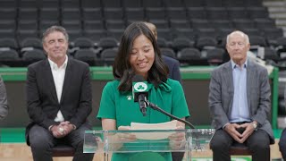 Michelle Wu Maura Healey and Cedric Maxwell lead City of Boston press conference at TD Garden [upl. by Olympias]