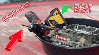 How to remove stuck carberator jet on edelbrock carb easy fast cheap harbor frieght screw extractor [upl. by Zanahs]