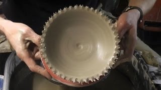 Throwing  Making a torn ragged rimmed pottery bowl on the wheel [upl. by Nutsud]