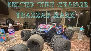 Changing out my traxxas max tires with belted tires [upl. by Bolt41]