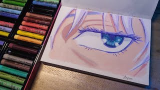 Drawing Gojo Saturos Eye with oil pastels giorgione macaron colors [upl. by Drisko]