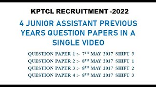 Previous years junior assistant question papers KPTCL RECRUITMENT 2022 [upl. by Lani574]