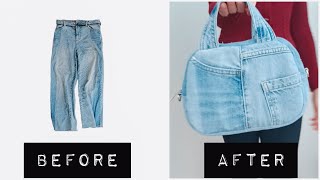 DIY  How to turn old JEANS PANTS into a STYLISH BAG [upl. by Parsifal]