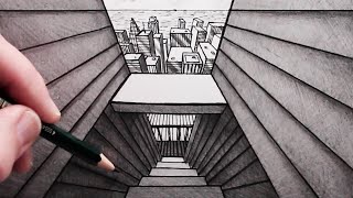 How to Draw an Alleyway Steps and City using Perspective Narrated [upl. by Irmgard682]