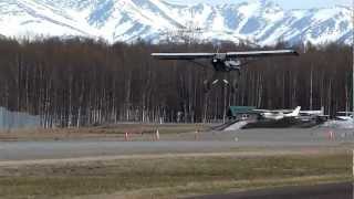 Experimental Mega Extended Gear Cub Noses Over Landing at Lake Hood Strip [upl. by Tj]