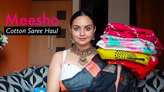 Affordable Meesho Cotton Sarees Haul [upl. by Foskett]