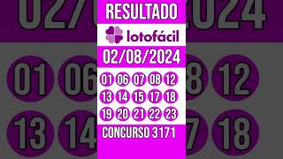 LOTO FACIL hoje  02082024  Resultado concurso 3171 [upl. by Ananna]