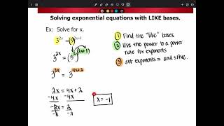 Alg2 E 1D Solving Exp Eqns by getting same base [upl. by Yltneb]