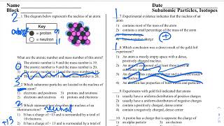 Subatomic Particles Isotopes Worksheet Walkthrough [upl. by Oninrutas]