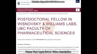 8 Postdoc Fellowships University of British Columbia Canada Open until filled  upto 70000year [upl. by Nyrroc762]