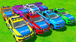 TRANSPORTING COLOR 8 POLICE CARS VOLKSWAGEN by MAN TRUCKS   Farming Simulator 22 [upl. by Nibas]