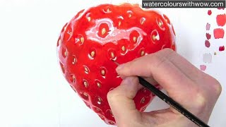 discover realistic watercolor beginners class  how to paint a stunning strawberry [upl. by Erinna]