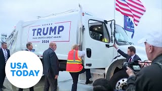 Trump responds to Bidens ‘garbage’ gaffe with MAGA trash truck  USA TODAY [upl. by Gerik]