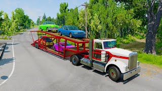 Double Flatbed Trailer Truck vs speed bumps Busses vs speed bumps Beamng Drive [upl. by Pinette]