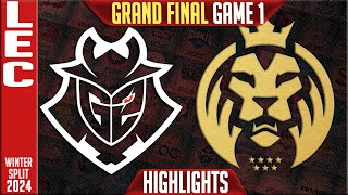 G2 vs MDK Highlights Game 1  GRAND FINAL LEC Winter 2024 Playoffs  G2 Esports vs Mad Lions KOI G1 [upl. by Atnom]