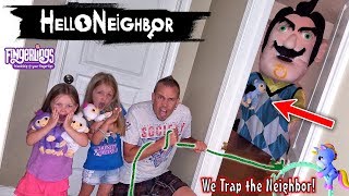 Hello Neighbor in Real Life Fingerling Minis amp Plush Toy Scavenger Hunt We Caught Him in a Trap [upl. by Leirza]