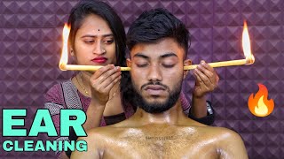 Ear Massage amp Earwax Removal by Barber Girl Pakhi  Earwax Extraction by Ear Candles  ASMR Video 4k [upl. by Nylahs429]