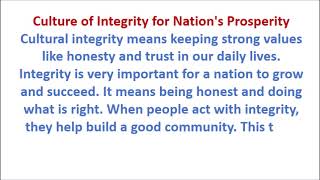 Culture of Integrity for Nations Prosperity Essay  Culture of Integrity for Nations Prosperity [upl. by Bohman]