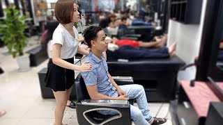 Vietnam Barbershop Face Massage amp Shampoo With Very Famous amp Beautiful Girl Ms Hong My In LuxuryMan [upl. by Nnyliak75]