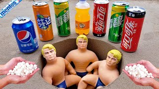 Coca Cola Different Fanta Mtn Dew PepsiSprite and Stretch Armstrong vs Mentos in Big Underground [upl. by Firestone919]