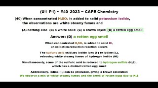 Fumes amp Odour Potassium Iodide amp Sulfuric Acid Reaction  202340U1P1 CAPE Chemistry [upl. by Oretna]