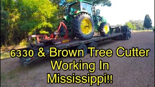 JOHN DEERE 6330 amp THE BROWN TREE CUTTER WORKING IN MISSISSIPPI 👍👍👍 [upl. by Cirnek879]