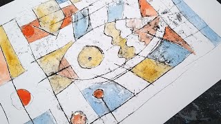 Monoprinting techniques of Paul Klee with block printing ink and watercolour [upl. by Mide]