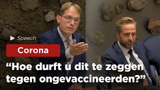 Van Houwelingen tegen De Jonge Vindt u het dehumaniseren van ongevaccineerden normaal [upl. by Airdnaxila]