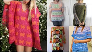 Most Gorgeous crochet cotton thread long top crochet tunic top designs [upl. by Agni]