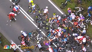 Second massive crash leads to pileup in Stage 1 of the 2021 Tour de France  Cycling on NBCSports [upl. by Edee]