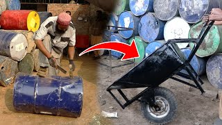 Amazing technique of making wheelbarrows out of old oil drums [upl. by Mallon393]